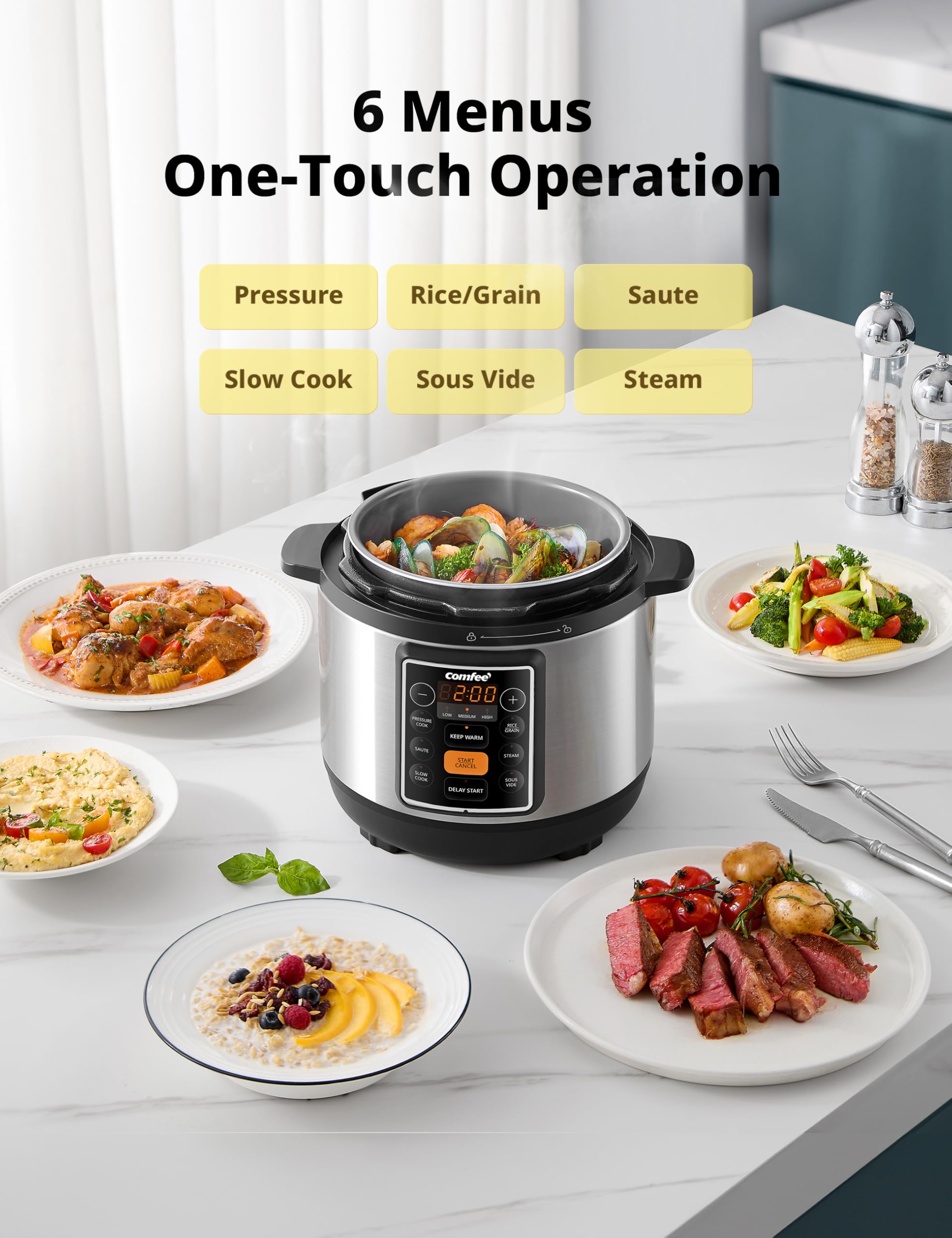 Amazon.com: COMFEE' 7-in-1 Small Electric Pressure Cooker, Slow